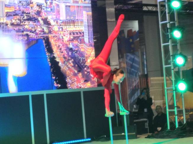 A contortionist from Bellagios O show performed at the Las Vegas booth at World Routes 2013 on Oct. 7, 2013.